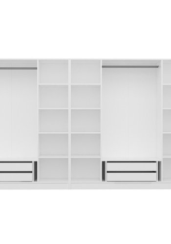 FUNZI LIVING Mebran 4013 garderobeskap, m. 7 drer, 2 henger, 4 skuffer, hyller - hvit melamin