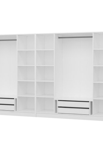 FUNZI LIVING Mebran 4013 garderobeskap, m. 7 drer, 2 henger, 4 skuffer, hyller - hvit melamin