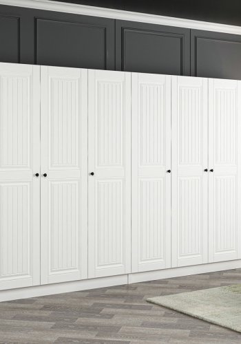 FUNZI LIVING Mebran 4777 garderobeskap, m. 7 drer, 2 henger, 4 skuffer, hyller - hvit melamin