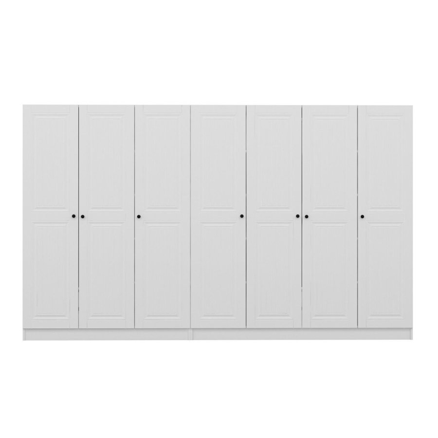 FUNZI LIVING Mebran 4777 garderobeskap, m. 7 drer, 2 henger, 4 skuffer, hyller - hvit melamin