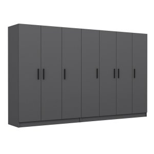 FUNZI LIVING 5083 garderobeskab, 7 lger, 2 bjlestnger, 4 skuffer, hylder - antracitgr melamin