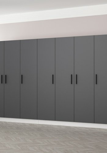 FUNZI LIVING 5056 garderobeskap, 7 drer, 2 henger, 4 skuffer, hyller - antrasitt/hvit melamin