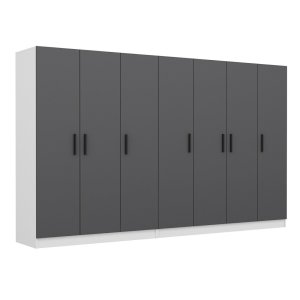 FUNZI LIVING 5056 garderobeskab, 7 lger, 2 bjlestnger, 4 skuffer, hylder - antracit/hvid melamin