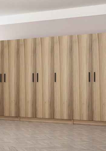 FUNZI LIVING 7502 garderobeskap, m. 7 drer, 5 henger, 2 skuffer, hyller - naturlig melamin