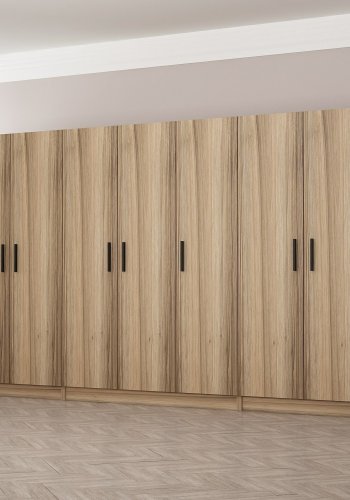 FUNZI LIVING 7632 garderobeskap, m. 7 drer, 5 henger, 2 skuffer, hyller - naturlig melamin