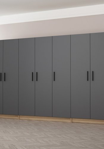 FUNZI LIVING 7642 garderobeskap, 7 drer, 5 henger, 2 skuffer, hyller - antrasitt/naturlig melamin