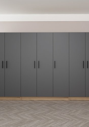 FUNZI LIVING 7642 garderobeskap, 7 drer, 5 henger, 2 skuffer, hyller - antrasitt/naturlig melamin