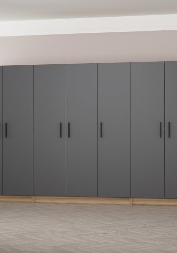 FUNZI LIVING 7642 garderobeskap, 7 drer, 5 henger, 2 skuffer, hyller - antrasitt/naturlig melamin