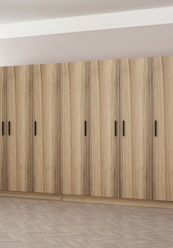 FUNZI LIVING 7503 garderobeskap, m. 7 drer, 2 henger, 4 skuffer, hyller - naturlig melamin