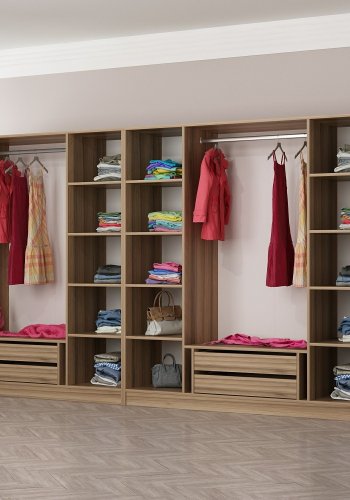 FUNZI LIVING 7503 garderobeskap, m. 7 drer, 2 henger, 4 skuffer, hyller - naturlig melamin