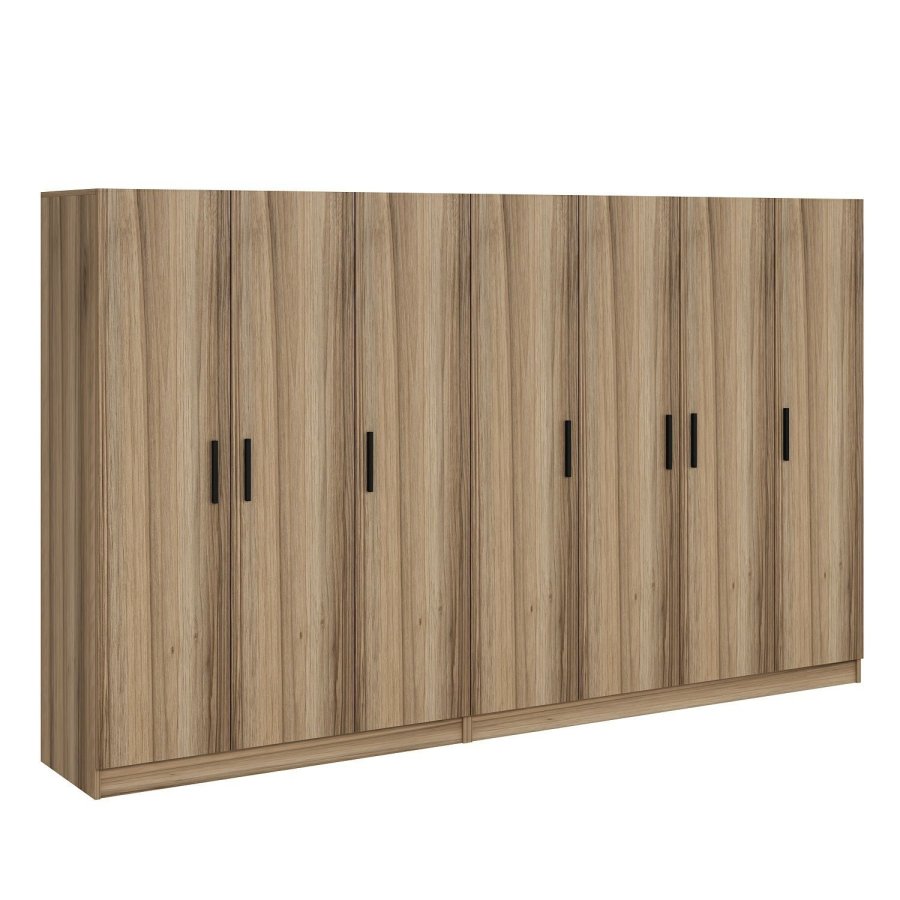 FUNZI LIVING 7503 garderobeskap, m. 7 drer, 2 henger, 4 skuffer, hyller - naturlig melamin