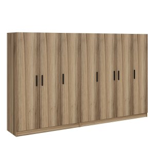 FUNZI LIVING 7633 garderobeskab, m. 7 lger, 2 bjlestnger, 4 skuffer, hylder - natur melamin