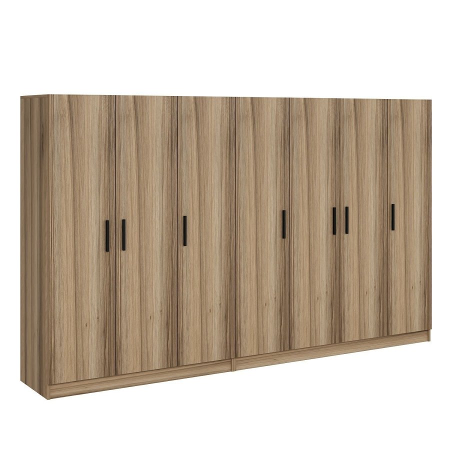 FUNZI LIVING 7633 garderobeskap, m. 7 drer, 2 henger, 4 skuffer, hyller - naturlig melamin