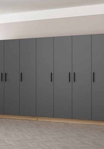 FUNZI LIVING 7513 garderobeskap, 7 drer, 2 kleshengere, 4 skuffer, hyller - antrasitt/naturlig melamin