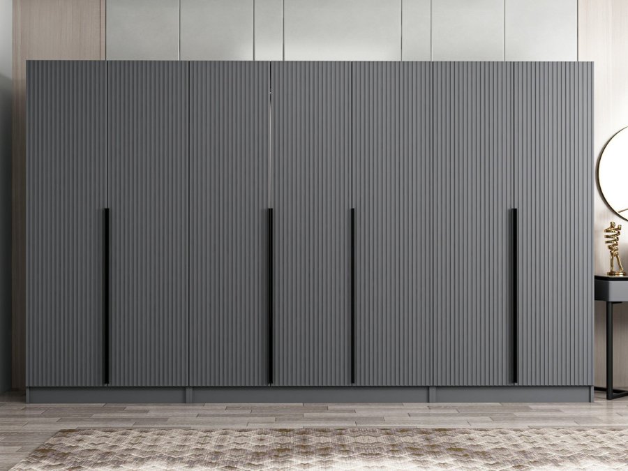 FUNZI LIVING Plus 7778 garderobeskap, 7 drer, 5 henger, 2 skuffer, hyller - antrasitt melamin