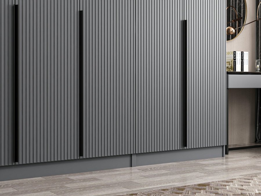 FUNZI LIVING Plus 7778 garderobeskap, 7 drer, 5 henger, 2 skuffer, hyller - antrasitt melamin