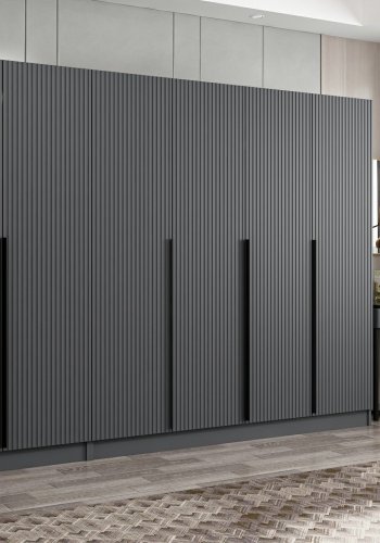 FUNZI LIVING Plus 7779 garderobeskap, 7 drer, 2 henger, 4 skuffer, hyller - antrasitt melamin