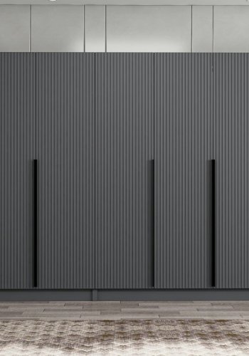 FUNZI LIVING Plus 7779 garderobeskap, 7 drer, 2 henger, 4 skuffer, hyller - antrasitt melamin