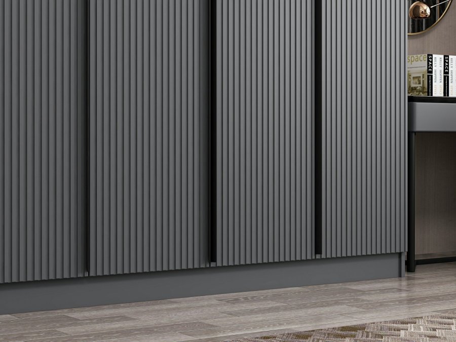 FUNZI LIVING Plus 7779 garderobeskap, 7 drer, 2 henger, 4 skuffer, hyller - antrasitt melamin