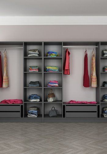 FUNZI LIVING Plus 7779 garderobeskap, 7 drer, 2 henger, 4 skuffer, hyller - antrasitt melamin