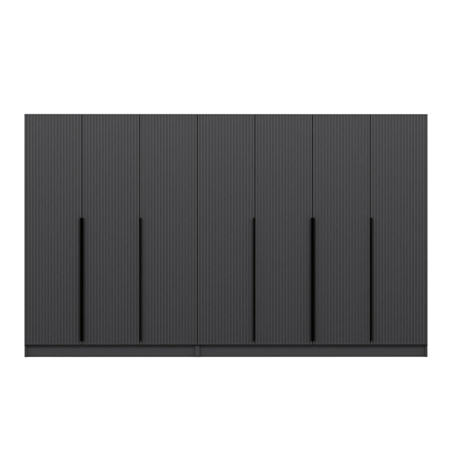 FUNZI LIVING Plus 7779 garderobeskap, 7 drer, 2 henger, 4 skuffer, hyller - antrasitt melamin