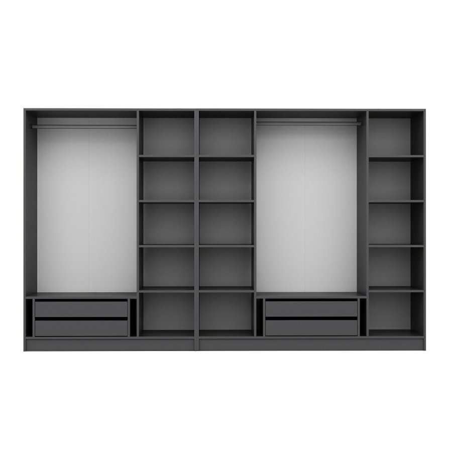 FUNZI LIVING Plus 7779 garderobeskap, 7 drer, 2 henger, 4 skuffer, hyller - antrasitt melamin