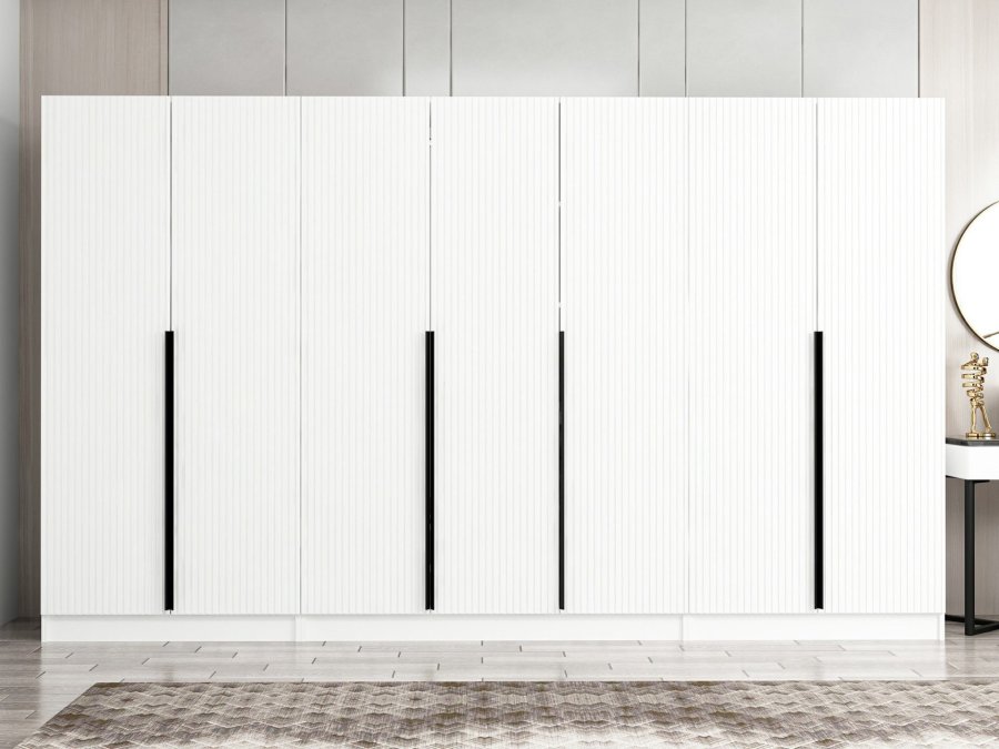 FUNZI LIVING Plus 7788 garderobe, m. 7 drer, 5 henger, 2 skuffer, hyller - hvit melamin