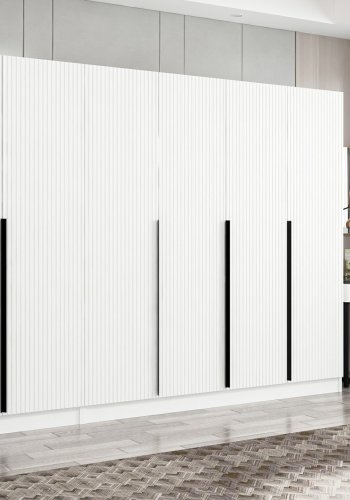 FUNZI LIVING Plus 7789 garderobe, m. 7 drer, 2 henger, 4 skuffer, hyller - hvit melamin