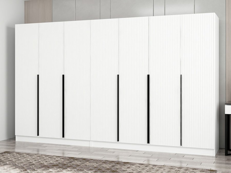 FUNZI LIVING Plus 7789 garderobe, m. 7 drer, 2 henger, 4 skuffer, hyller - hvit melamin