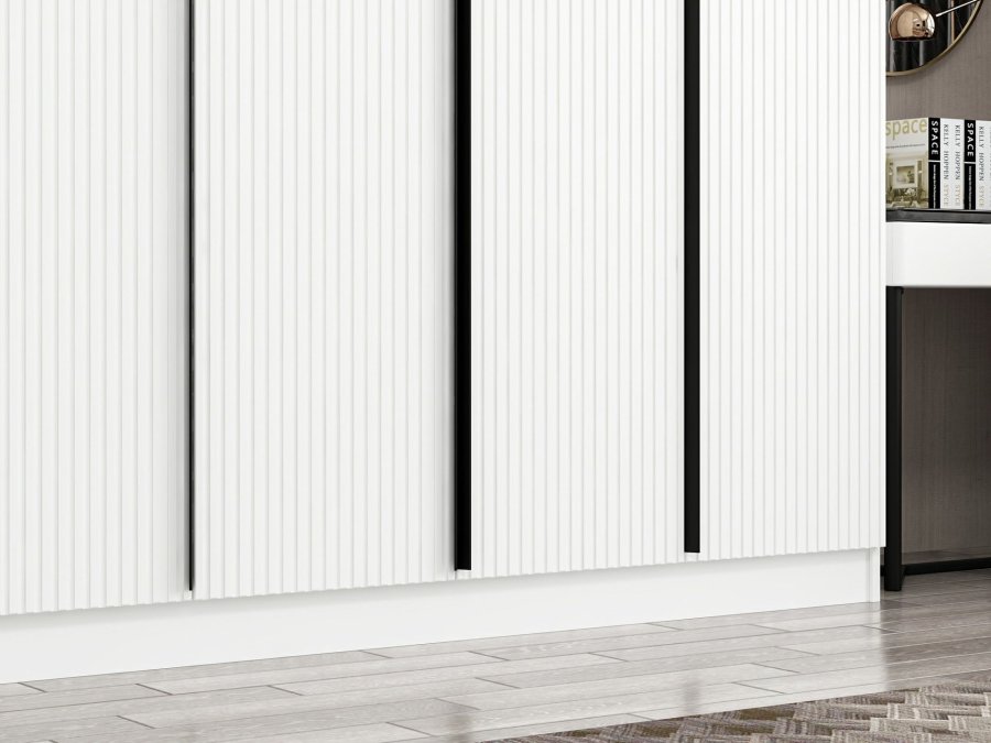 FUNZI LIVING Plus 7789 garderobe, m. 7 drer, 2 henger, 4 skuffer, hyller - hvit melamin