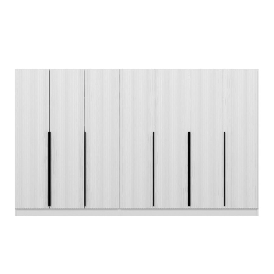 FUNZI LIVING Plus 7789 garderobe, m. 7 drer, 2 henger, 4 skuffer, hyller - hvit melamin