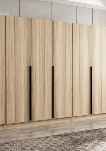 FUNZI LIVING Plus 7798 garderobe, m. 7 drer, 5 henger, 2 skuffer, hyller - naturlig melamin