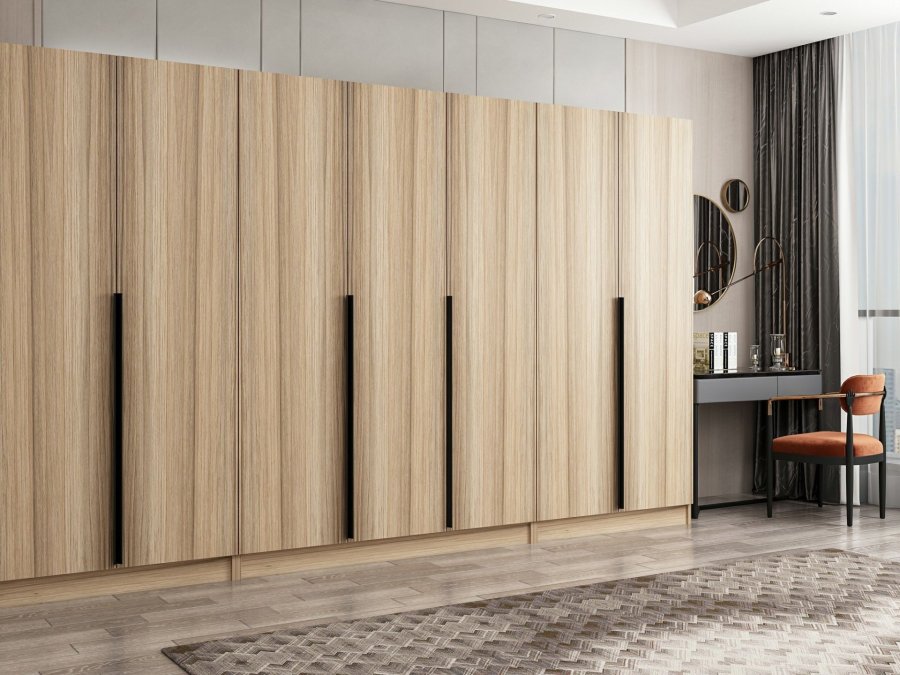 FUNZI LIVING Plus 7798 garderobe, m. 7 drer, 5 henger, 2 skuffer, hyller - naturlig melamin