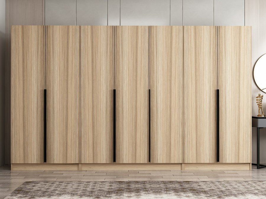 FUNZI LIVING Plus 7798 garderobe, m. 7 drer, 5 henger, 2 skuffer, hyller - naturlig melamin