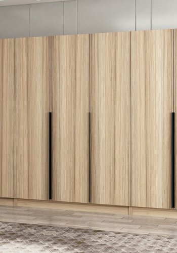 FUNZI LIVING Plus 7798 garderobe, m. 7 drer, 5 henger, 2 skuffer, hyller - naturlig melamin