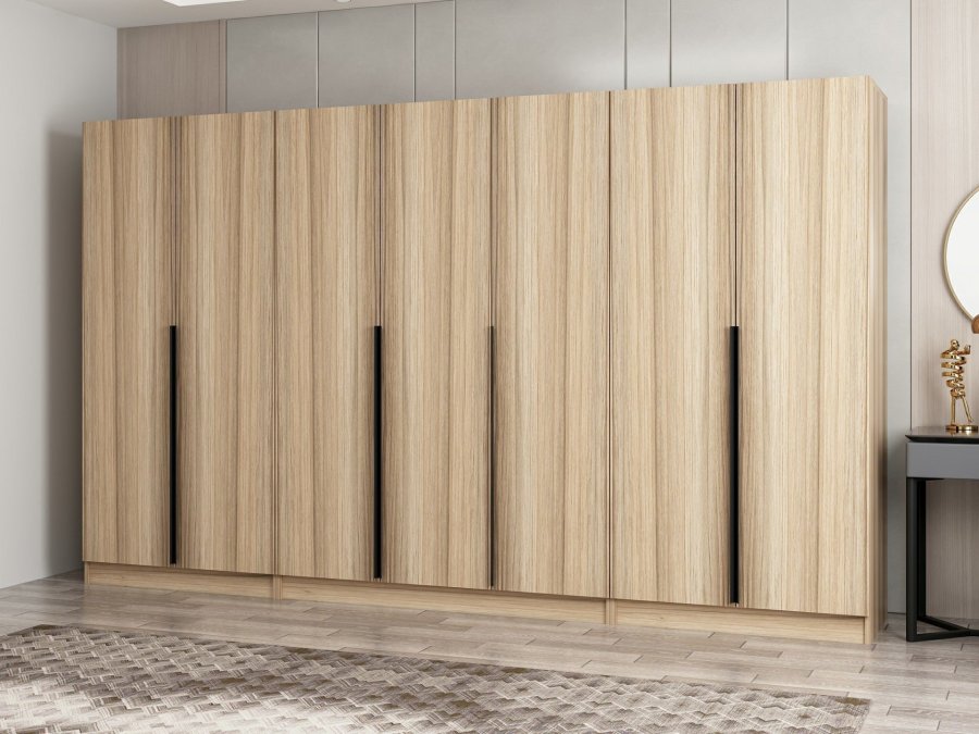 FUNZI LIVING Plus 7798 garderobe, m. 7 drer, 5 henger, 2 skuffer, hyller - naturlig melamin