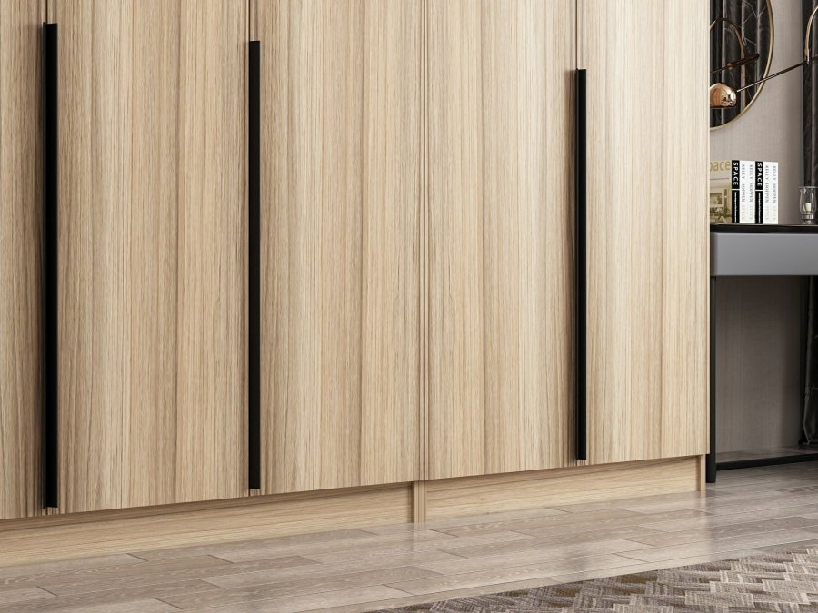 FUNZI LIVING Plus 7798 garderobe, m. 7 drer, 5 henger, 2 skuffer, hyller - naturlig melamin