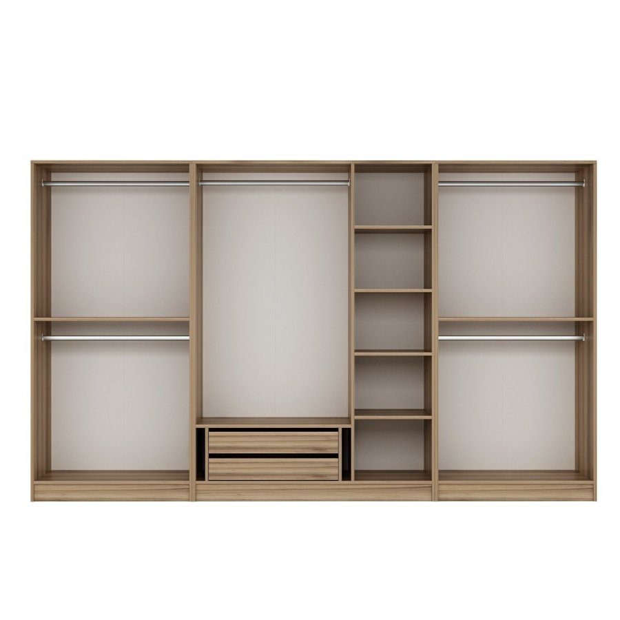 FUNZI LIVING Plus 7798 garderobe, m. 7 drer, 5 henger, 2 skuffer, hyller - naturlig melamin