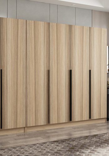 FUNZI LIVING Plus 7799 garderobe, m. 7 drer, 2 henger, 4 skuffer, hyller - naturlig melamin