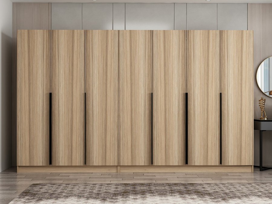 FUNZI LIVING Plus 7799 garderobe, m. 7 drer, 2 henger, 4 skuffer, hyller - naturlig melamin