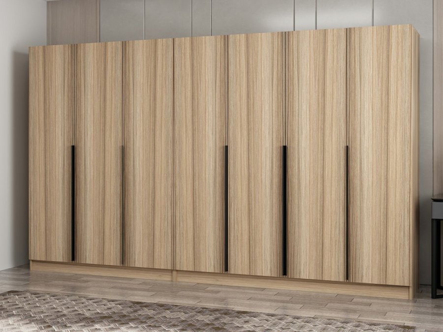 FUNZI LIVING Plus 7799 garderobe, m. 7 drer, 2 henger, 4 skuffer, hyller - naturlig melamin