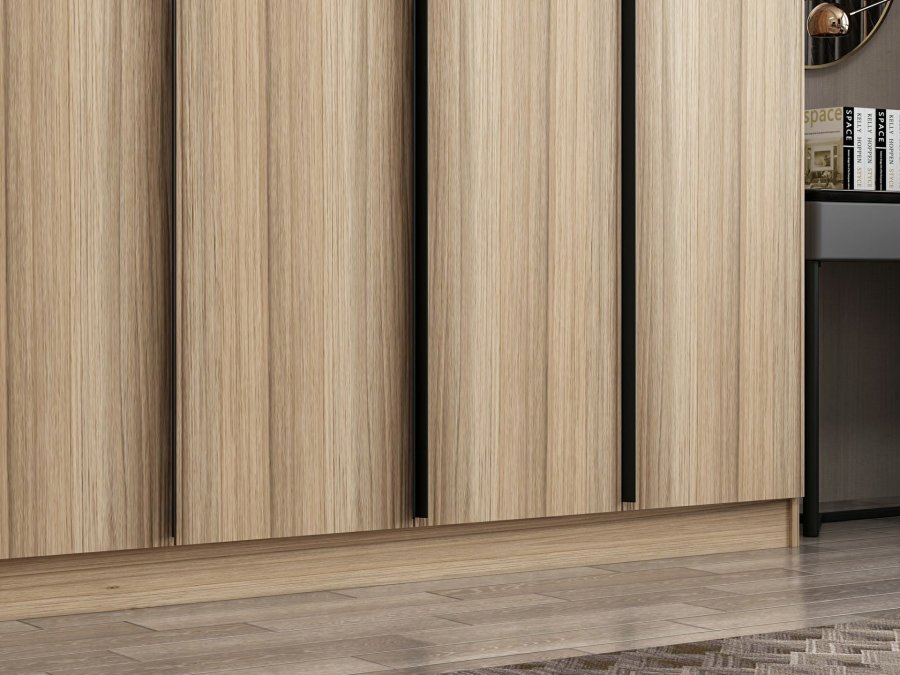 FUNZI LIVING Plus 7799 garderobe, m. 7 drer, 2 henger, 4 skuffer, hyller - naturlig melamin