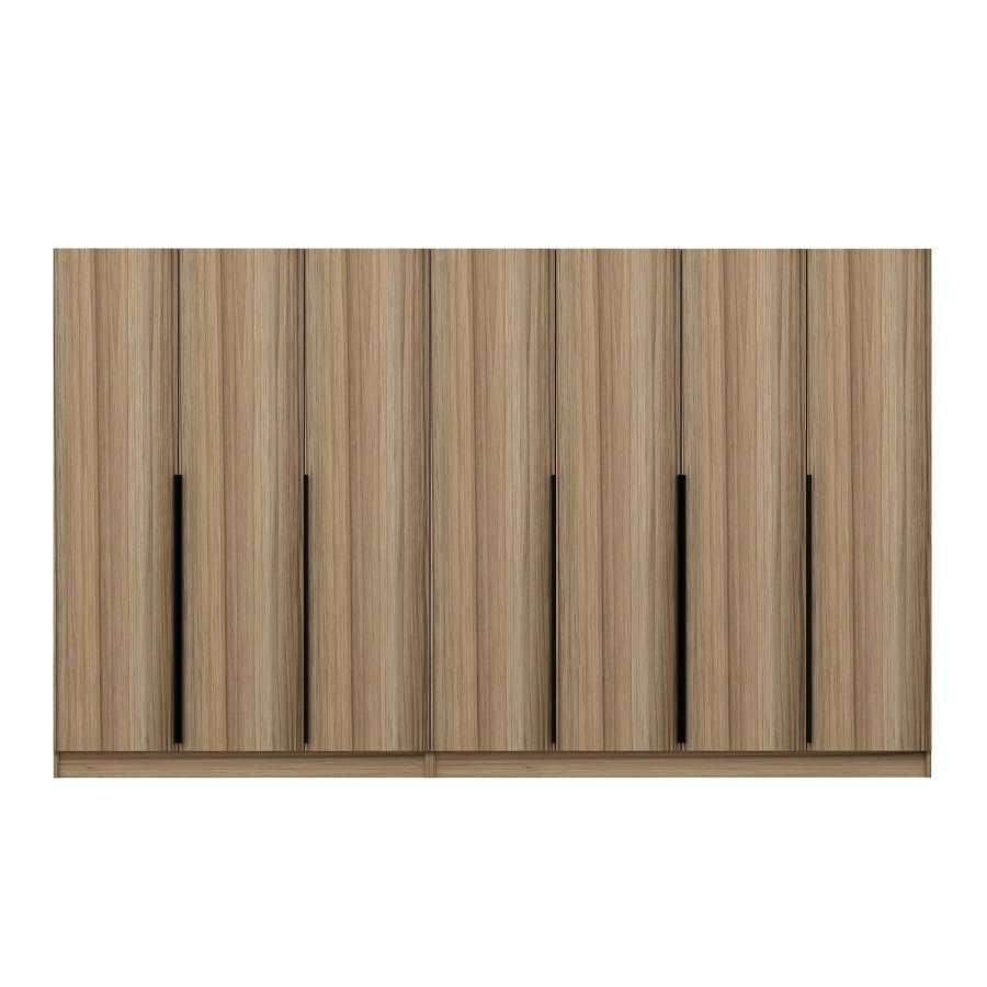 FUNZI LIVING Plus 7799 garderobe, m. 7 drer, 2 henger, 4 skuffer, hyller - naturlig melamin