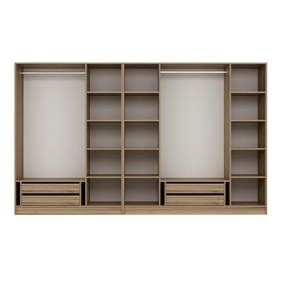 FUNZI LIVING Plus 7799 garderobe, m. 7 drer, 2 henger, 4 skuffer, hyller - naturlig melamin