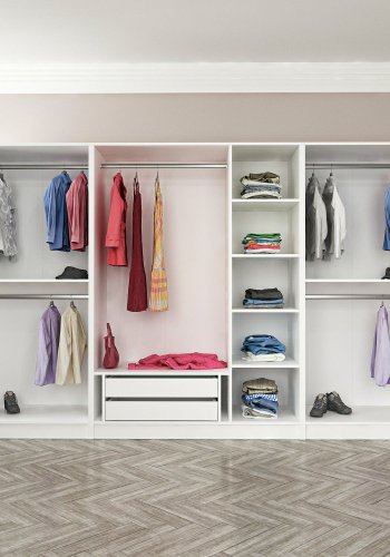 FUNZI LIVING Mebran 8395 garderobeskap, m. 7 drer, 5 henger, 2 skuffer, hyller - hvit melamin