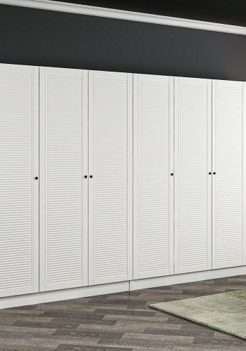 FUNZI LIVING Mebran 8426 garderobeskap, m. 7 drer, 2 henger, 4 skuffer, hyller - hvit melamin