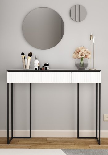 FUNZI LIVING Plus sminkebord, m. 2 skuffer og 2 speil - hvit melamin