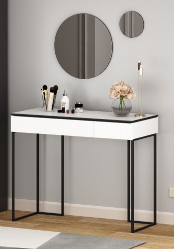 FUNZI LIVING Plus sminkebord, m. 2 skuffer og 2 speil - hvit melamin