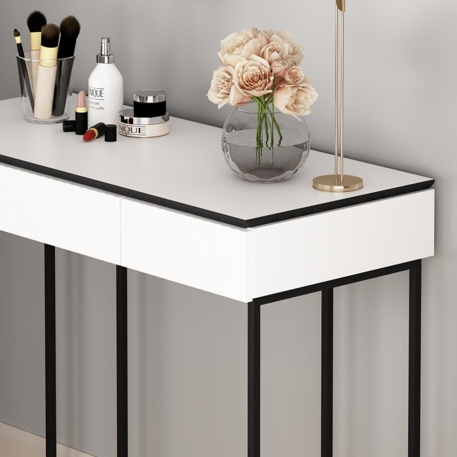 FUNZI LIVING Plus sminkebord, m. 2 skuffer og 2 speil - hvit melamin