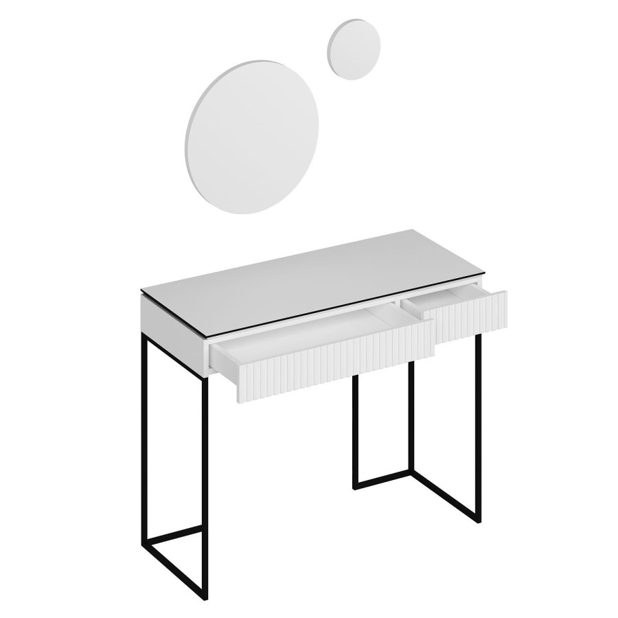 FUNZI LIVING Plus sminkebord, m. 2 skuffer og 2 speil - hvit melamin